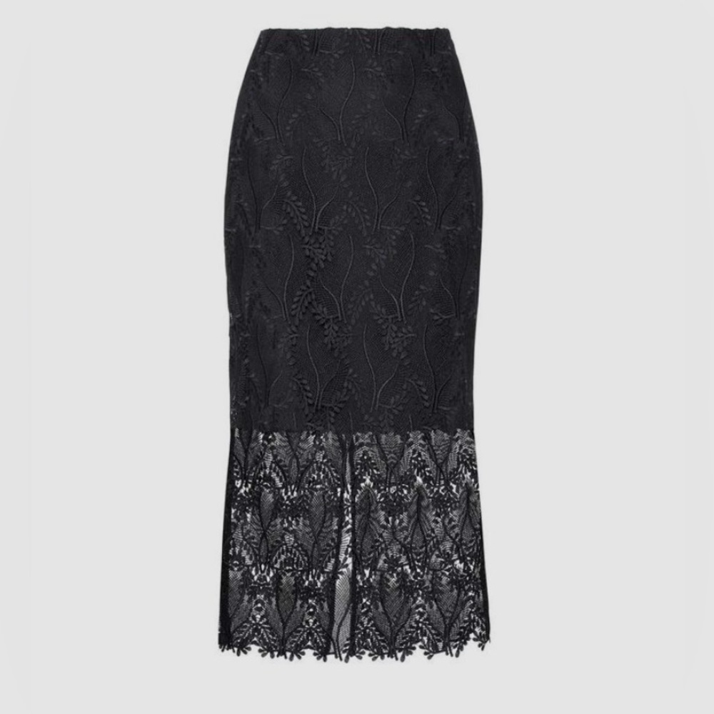 Diane Von Furstenberg Black Overlay Tailored Pencil Skirt NWT